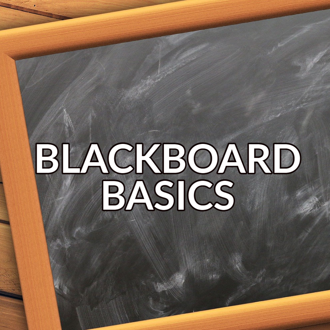 A button that reads "Blackboard Basics" with white text on a background image of a chalkboard
