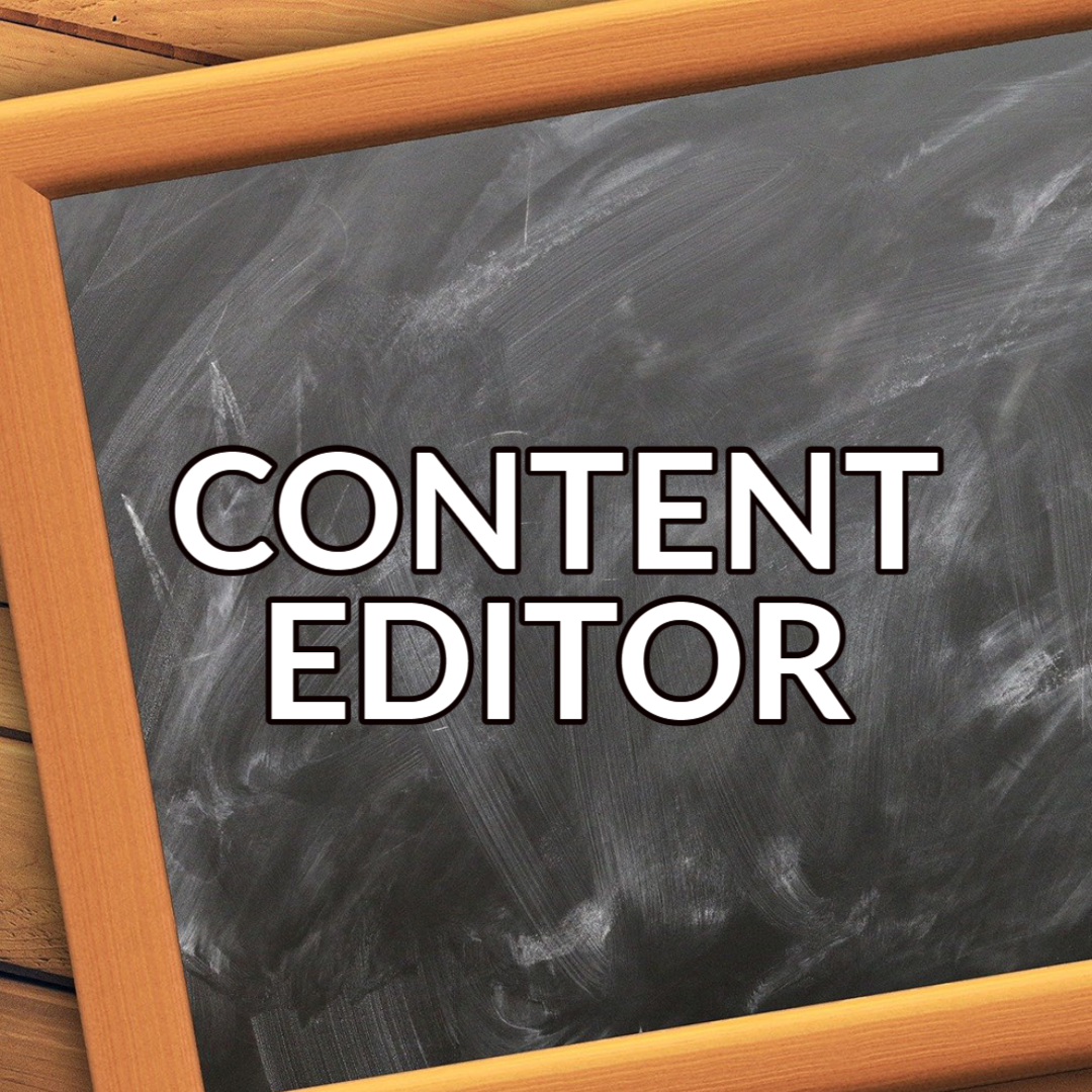 A button that reads "Content Editor" with white text on a background image of a chalkboard